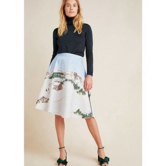 Corey Lynn Calter NWOT Wonderland Midi Skirt Large Winter Ski Print - Picture 1 of 16